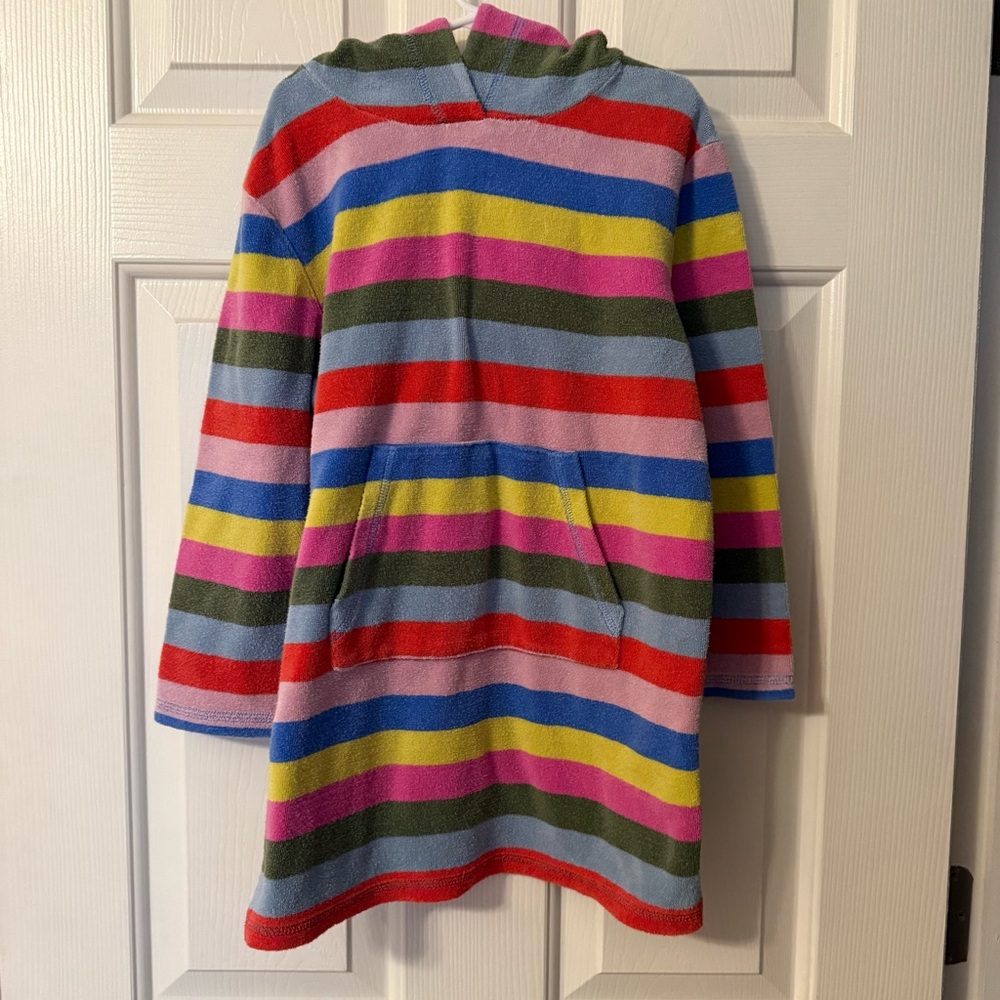 Mini Boden Rainbow Striped Kids' Toweling Hoodie